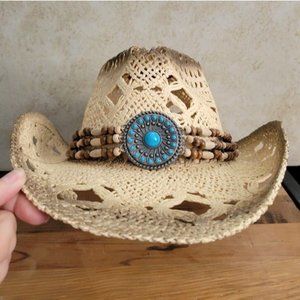 Saddleback Straw Hat with Beaded Band